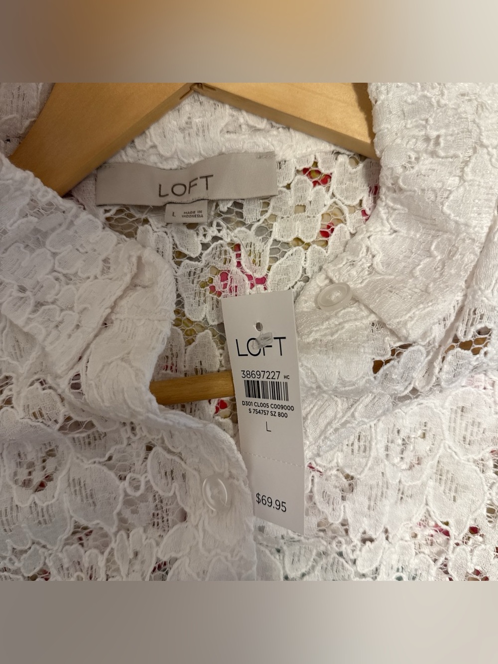 LOFT White Lace Button-Front Short Sleeve Shirt - Picture 3 of 4